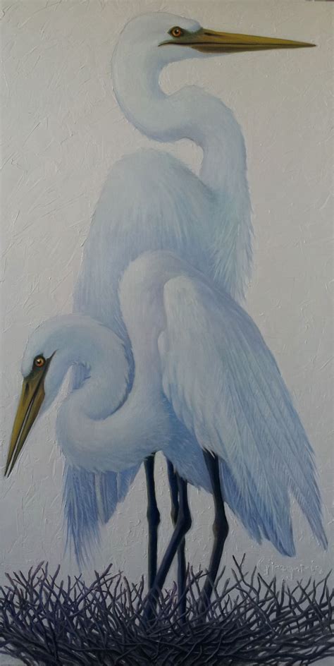 Nesting Egret 48x 24 Oil On Canvas 1100 Poppy Painting Daily