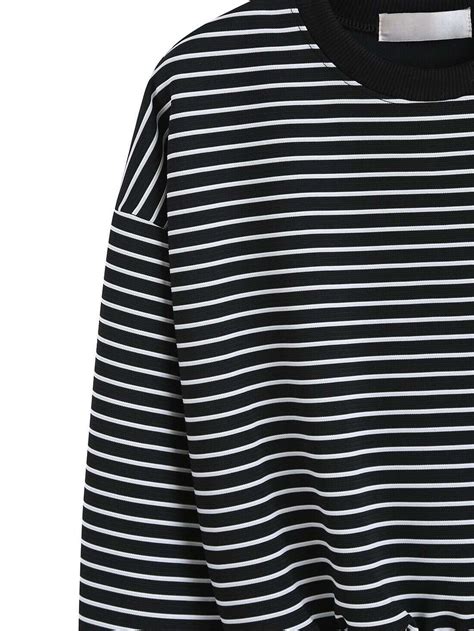 Round Neck Striped Black Sweatshirt Sheinsheinside