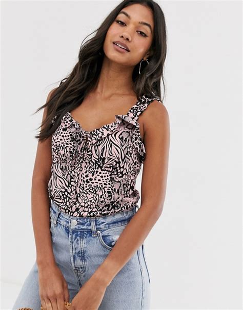 River Island Frill Neck Cami Top In Pink Asos