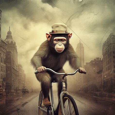 Premium Ai Image A Monkey Riding A Bike With A Hat On