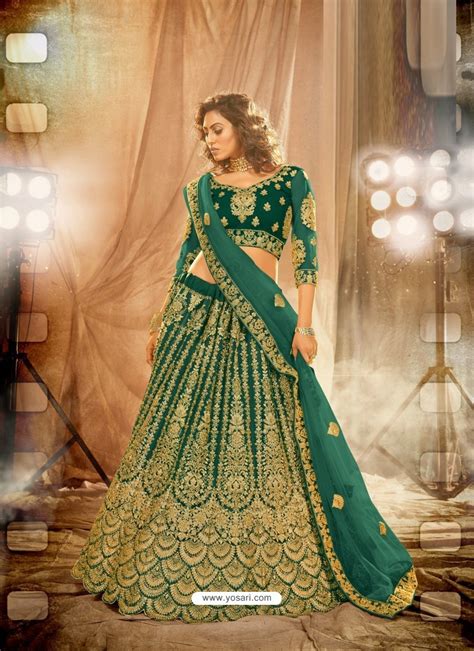 Buy Dark Green Heavy Embroidered Designer Bridal Lehenga Choli Bridal
