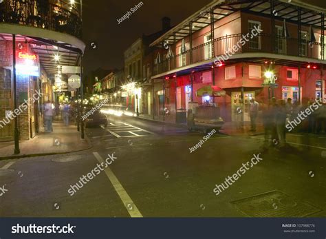Night Life With Lights On Bourbon Street In French Quarter New Orleans