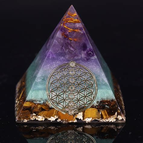 Powerful Orgonite Pyramid With Amethyst And Tiger Eye Crystals Orgone