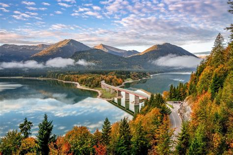 Germany The Bavarian Alps Reservoir Lake Sylvenstein The