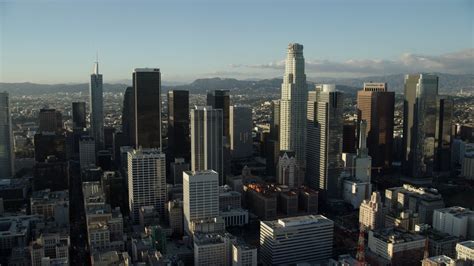 7.6K stock footage aerial video of the giant towers of Downtown Los ...