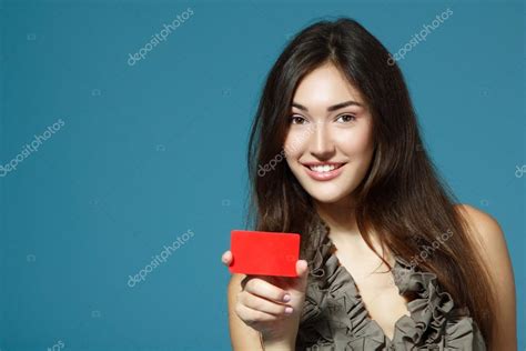 Teen Girl Showing Red Card Stock Photo By ©khorzhevska 38399037