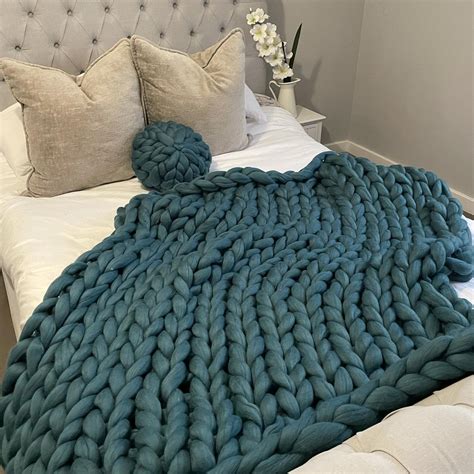 Chunky Knit Blanket 100 Merino Wool Chunky Throw Hand Made Etsy