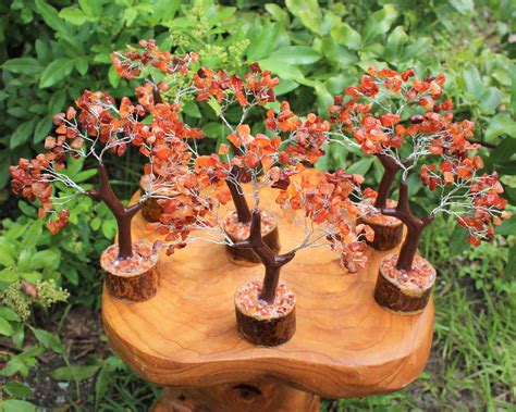 Carnelian Gem Tree With Wood Base 7 Tall With 100 Crystal Chips