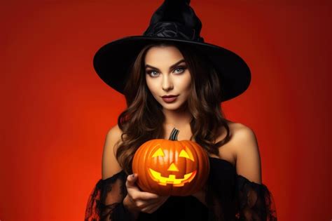 Premium Ai Image Beautiful Girl Wearing A Halloween Witch Costume