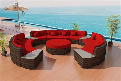 The genuine teak wood has a natural brown color and wood grain that will weather to a classic patina over time. Zanzibar Bronze Wicker Viro Fiber Round Sectional Sofa ...