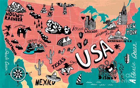 Illustrated Map Of Usa Digital Art By Daria I Fine Art America