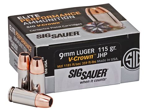 Sig Sauer 9mm 115gr Elite V Crown Jhp 50rd Ammo Kygunco