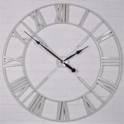 Distressed Off White Large Wall Clock Furniture La