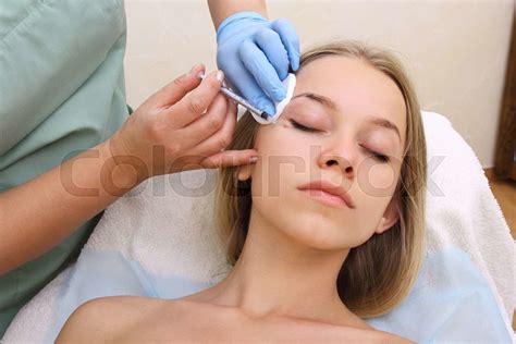 Beautiful Woman Gets An Injection In Her Face Stock Image Colourbox