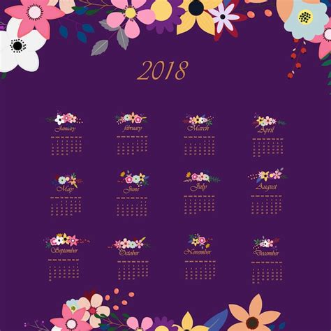 Premium Vector Purple Floral Calendar