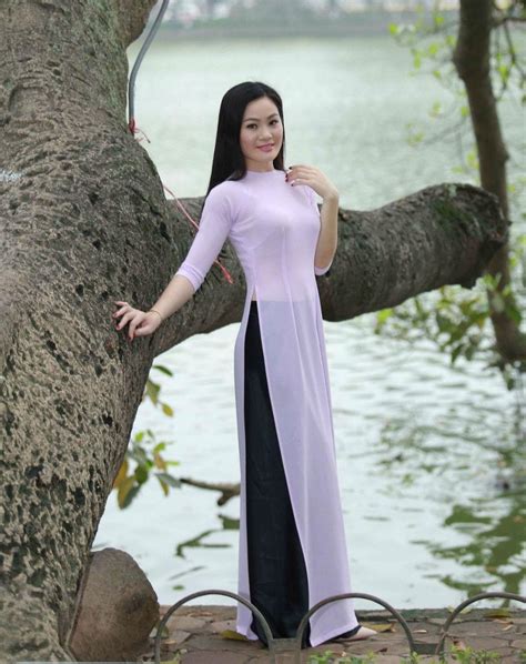 Ao Dai Vietnam Light Pink Chiffon Dress Black Skirt Hien Thao Shop