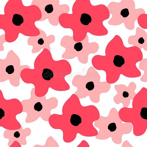 Seamless Pattern Pink Flower Background Hand Draw In Cartoon Style