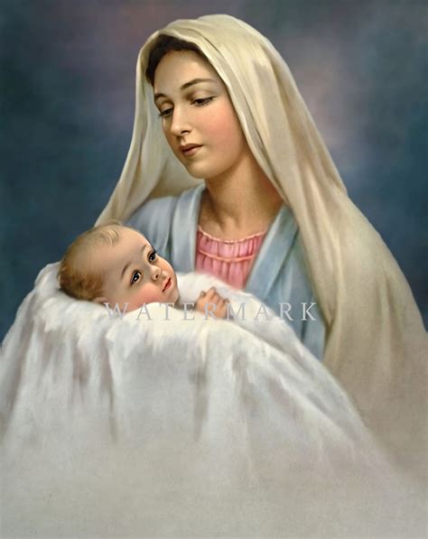 The Most Blessed Virgin Mary And Baby Jesus Customized And Restored Digital Oil Painting Digital