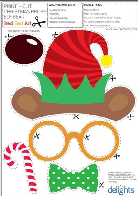Christmas Photo Props Printables Free Red Ted Art Make Crafting