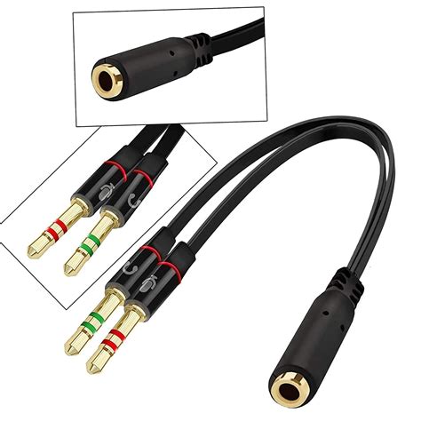 2 Male To 1 Female 35mm Headphone Earphone Mic Audio Y Splitter Cable For Pc Laptop Tablet