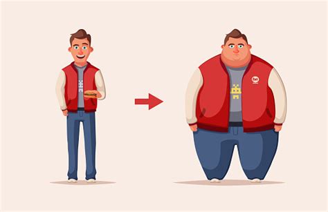 Sad Fat Man Obese Character Fatboy Cartoon Vector Illustration Stock