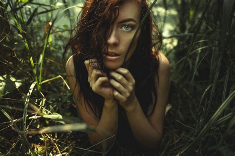Wallpaper Forest Women Outdoors Redhead Nature Open Mouth Grass Lying On Front Hair In