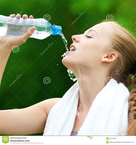 Woman Drinking Water After Exercise Stock Photo Image Of Beautiful