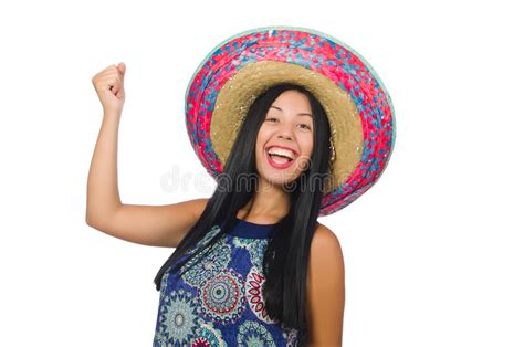 The Young Attractive Woman Wearing Sombrero On Stock Photo Image Of