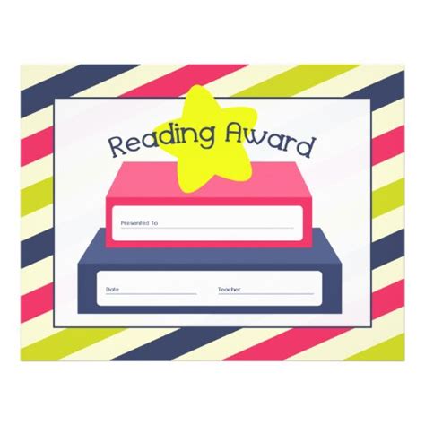 Reading Award Certificate Stripes Book And Star Letterhead With Simple