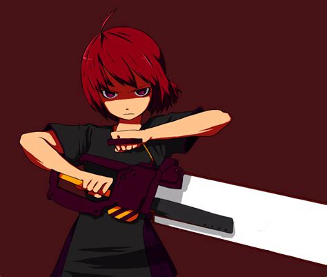 Menea Original 1girl Ahoge Angry Chainsaw Clenched Hand Clenched Hands Red Eyes Red