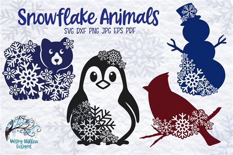 Snowflake Animal Svg Bundle Winter Animal Svg Cut Files