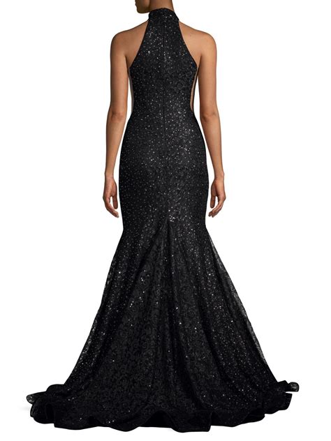 Jovani Halter Sequin Mermaid Dress In Black Lyst