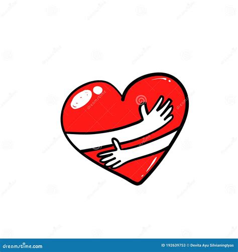 Hand Drawn Doodle Heart With Hand Hug Gesture Illustration Vector Stock