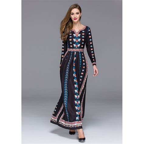 graceful mexican bohemian ethinic vintage long sleeve maxi dresses n11527