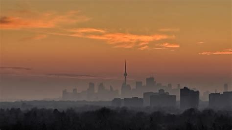 A Misty Winter Sunset Over Toronto From My Balcony In Scarborough