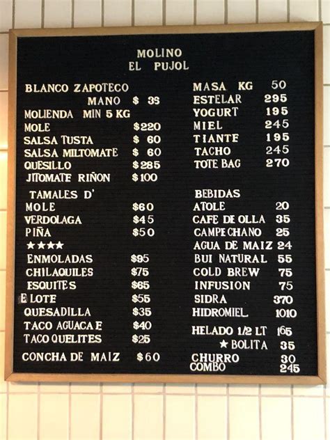 Menu At Molino El Pujol Restaurant Mexico City