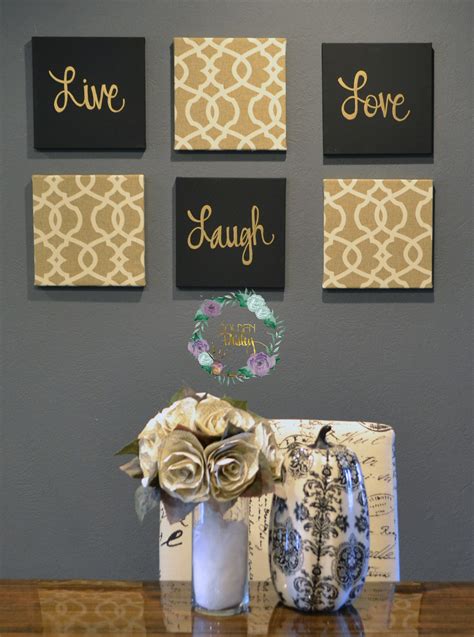 Home is where the heart is. Black and gold Eat Drink Be Merry Chic Wall Art Set