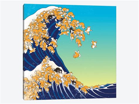 Shiba Inu In Great Waves Canvas Art Print By Big Nose Work Icanvas