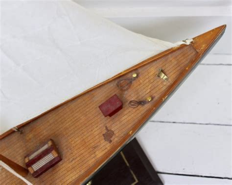 Large Wooden Model Ship Sailboat On Stand Yacht Nautical Etsy