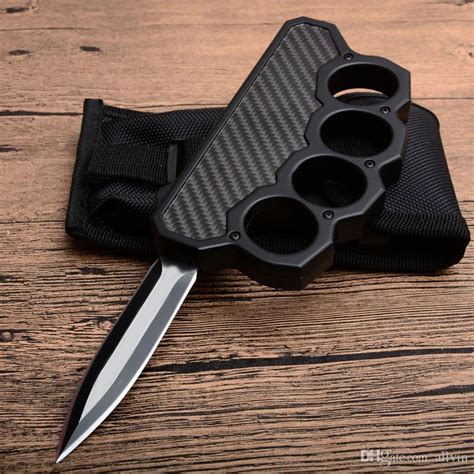 High Quality Black Knuckle Duster Auto Tactical Knife D2