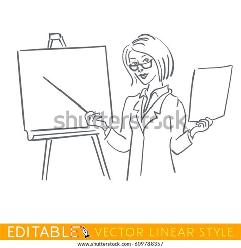 Woman Teacher Standing Front Blackboard Teaching Stock Vector Royalty