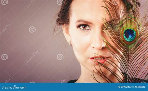 Girl With The Peacock Feathers Stock Image Image Of Glamour Woman