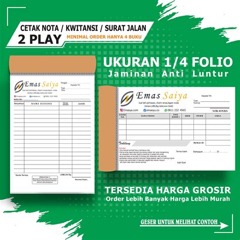 Jual Nota Custom Kwitansi 2 Ply 14 Folio Buku Nota Penjualan Surat