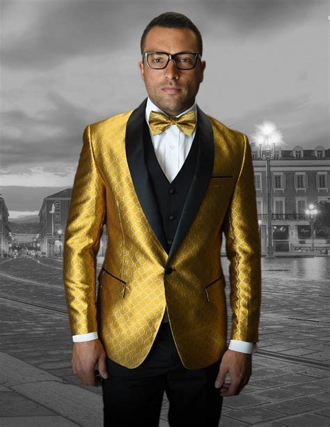 Statement Bellagio 5 Gold 4 Pc Fancy Suit With Matching Bow Tie Slim