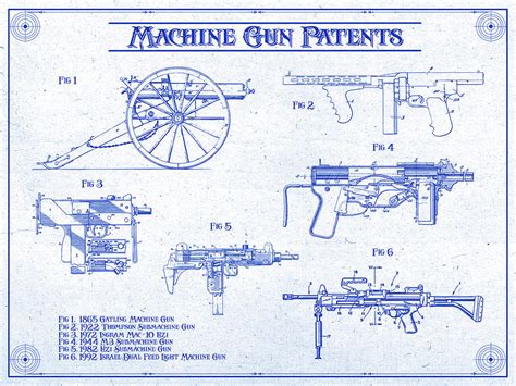 Machine Gun Patents Blueprint Print Drawing By Greg Edwards Fine Art