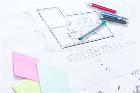 Architectural Drawings On Paper Stock Image Image Of Graphic