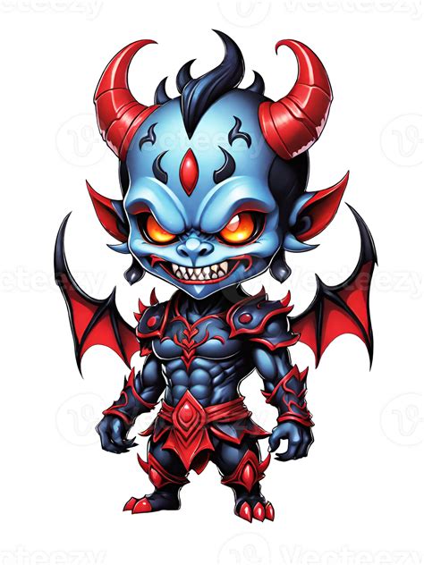 Ai Generated Chibi Demon With Horns Cartoon Character Llustration On