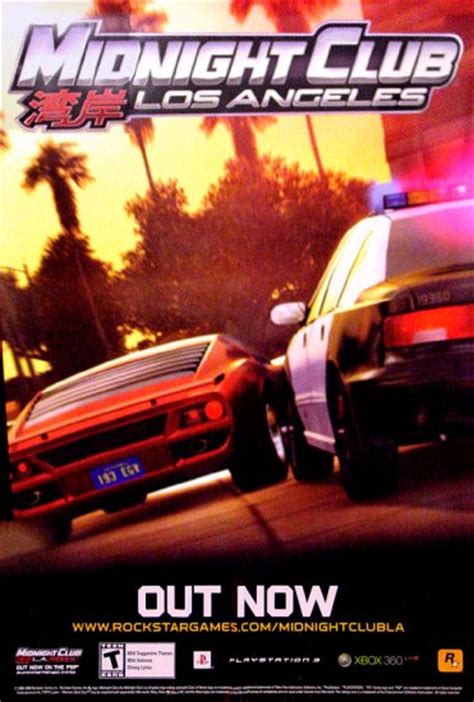 Midnight Club Los Angeles Game Poster Xbox 4 X 6