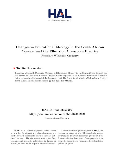 Pdf Changes In Educational Ideology In The South African Context And