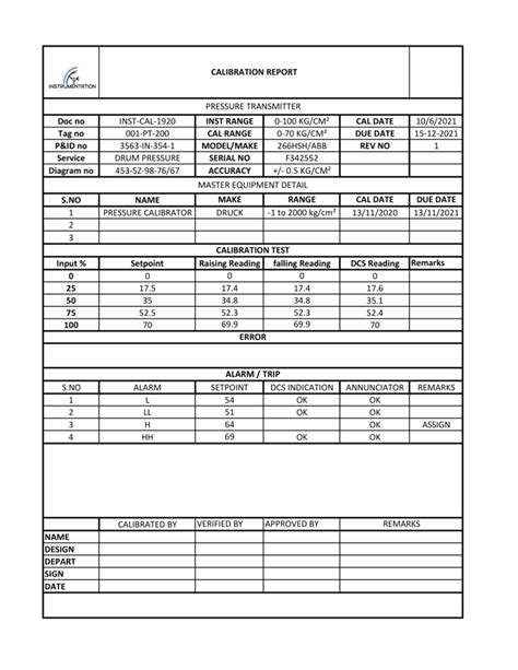 Instrument Calibration Report Instrumentation Basics